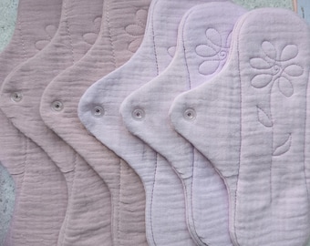 Herbruikbare maandverbandenset van 6 stuks | Mousseline maandverbanden | Set voor normale en zware menstruatie | Zachte herbruikbare maandverbanden | Milieuvriendelijke menstruatieverzorging