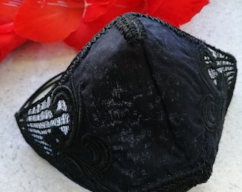 Fashion Face Mask /Embroidered Face Mask/Black Face Mask/ Lace Face Mask/Cotton Face Mask/ Cloth Face Mask/Reusable Face Mask/Luxury Mask