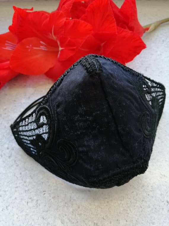 Fashion Face Mask /Embroidered Face Mask/Black Face Mask/ Lace Face Mask/Cotton Face Mask/ Cloth Face Mask/Reusable Face  Mask/Luxury  Mask