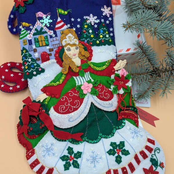 Embroidered Stocking/Christmas Stocking/Bucilla Finished/Christmas Decor/Felt Stocking/Personalized Gift/Princess Stocking/Girls Gift
