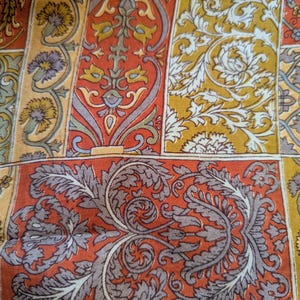 Vintage Indian Silk Fabric By The Yard / Patchwork Silk Sari / Organic Silk India / Boho Fabric / Orange Gold Brown Textile / Sewing Fabric
