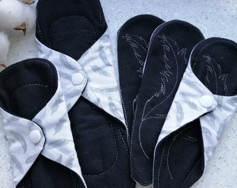 Reusable Cloth Pads 8-12 Inch | Cotton Flannel Pad with Waterproof Layer | Black or Blue Cloth Menstrual Pad | Mama Cloth