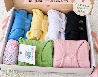 Postpartum Muslin Cloth Pads Set of 6 with Landry Bag, 13" Long Heavy Flow Reusable Pads, Organic Cotton Maternity Pads, Baby Shower Gift