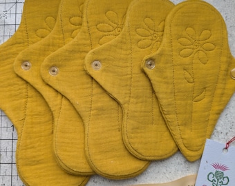 Organic Cloth Pads/Reusable Pads/Period Pads/Set: 5 pads,laundry bag.Size 2-7",2-8",1-9". Reusable pads for school girls.Hypoallergenic pad