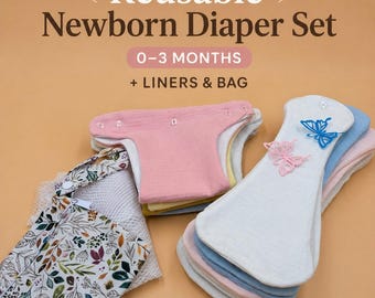 Set stoffen luiers voor pasgeborenen, herbruikbare babyluiers 0-3 maanden, katoenen mousseline luier met inlegvellen, waterdichte babyluier, ecologisch kraamcadeau