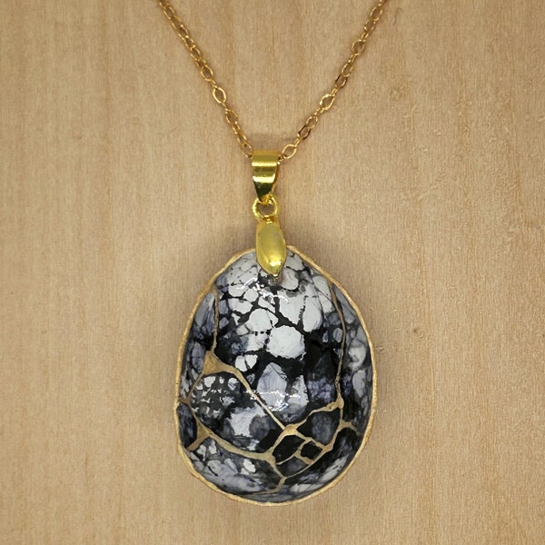 18” Kintsugi Quail Egg Pendant on 16K Gold Plated Chain; gift of encouragement, love, sympathy, and healing. Choice of colors.