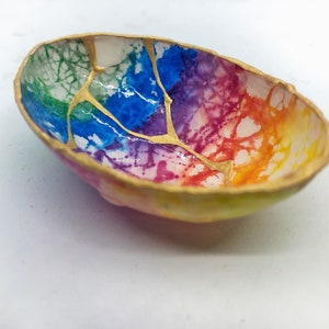 Kintsugi Egg, gift of encouragement, love, sympathy, and healing, Rainbow Colors with gold