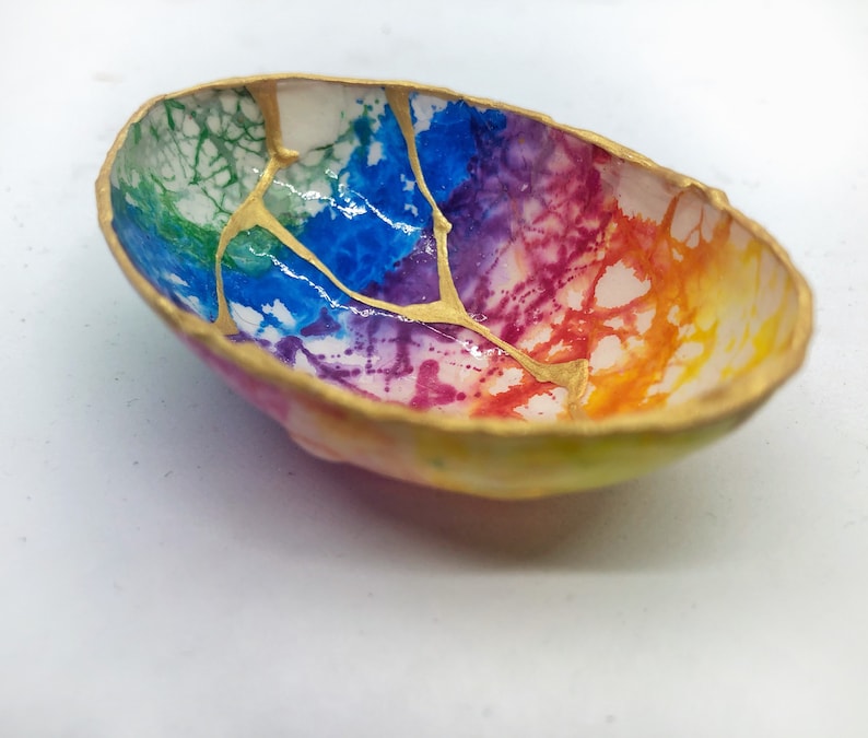 sympathy and healing Rainbow Colors with gold Kintsugi Egg gift of encouragement love