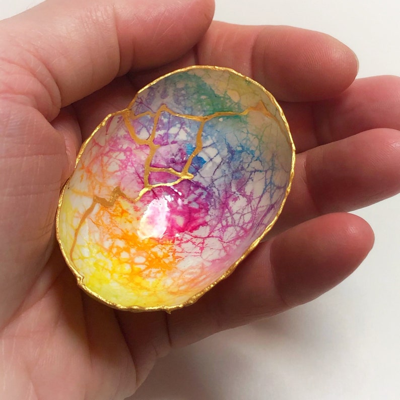 sympathy and healing Rainbow Colors with gold Kintsugi Egg gift of encouragement love