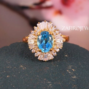 Swiss Blue Topaz Halo Ring: Sterling Silver Engagement Jewelry