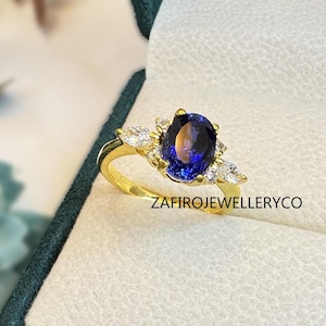 Handmade Oval Blue Sapphire Ring: Sterling Silver September Birthstone