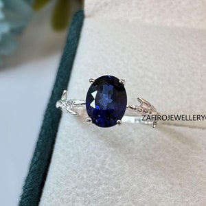 Handmade Oval Blue Sapphire Ring: Sterling Silver September Birthstone