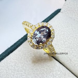 Alexandrite Halo Ring: Sterling Silver, Zircon Bridal Jewelry