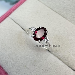 Bague rubis ovale : bague de promesse en argent sterling avec pierre de naissance de juillet