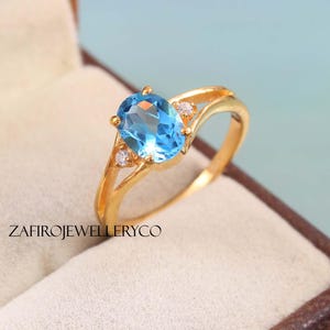 Dainty Swiss Blue Topaz Ring: 925 Sterling Silver Stackable Ring