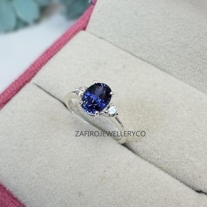 Oval Blue Sapphire Ring: Sterling Silver September Birthstone