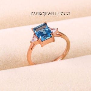 Swiss Blue Topaz Ring: Sterling Silver Octagon Statement Ring