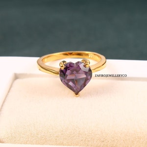 Heart Cut Alexandrite Ring: 925 Sterling Silver Solitaire, June Birthstone