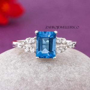Octagon Swiss Blue Topaz Ring: Sterling Silver Engagement Jewelry