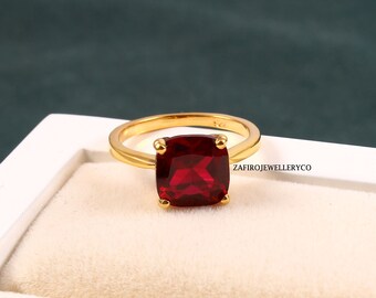 Rubin Ring, Roter Rubin, Kissenschliff Ring, Geburtsstein Ring, 925 Sterling Silber, Verlobungsring, Juli Geburtsstein, Ehering, Statement Ring
