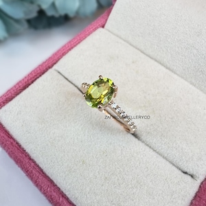 Handmade Gemstone, Peridot Ring: Sterling Silver August Birthstone, Stackable Pave Band