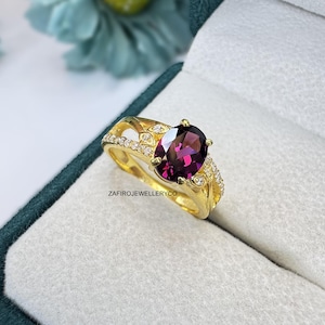 Handmade Rhodolite Garnet Ring: Sterling Silver Cluster, Zircon Accents