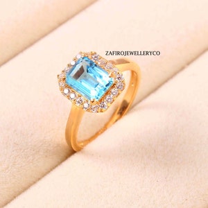 Swiss Blue Topaz Ring: Sterling Silver Halo, December Birthstone