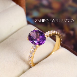 Handmade Gemstone, Oval Amethyst Ring: Sterling Silver Birthstone Ring