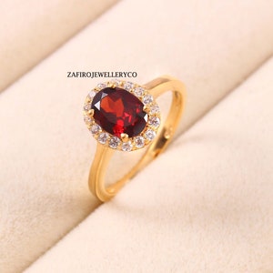 Halo Garnet Ring: 925 Sterling Silver, January Birthstone