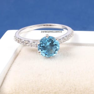 Handmade Swiss Blue Topaz Ring: Sterling Silver Statement, December Birthstone