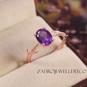 Oval Amethyst Ring: 925 Sterling Silver Solitaire, February Birthstone