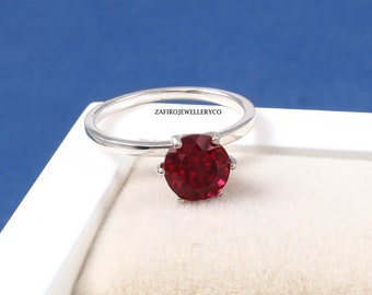 Handgemachter Rubin Solitär Ring mit 925 Sterling Silber Juli Geburtsstein