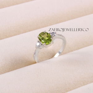 Natural Peridot Ring: Sterling Silver August Birthstone Statement Ring