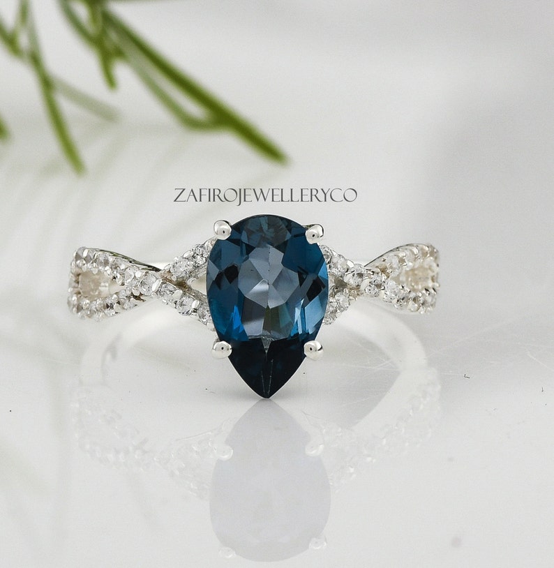 London Blue Topaz Ring Prong Ring Unique Ring Topaz Pear Ring December Birthstone Natural Topaz Engagement Ring Blue Topaz Ring