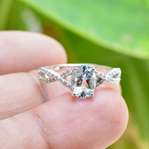 Handmade Aquamarine Ring: Sterling Silver Cubic Zircon Stacking Ring