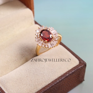 Garnet Ring, Gemstone Ring, Natural Garnet, Heavy Halo Ring, Silver Ring, Engagement Ring, January Birthstone, Bridal Ring, Anniversary Ring