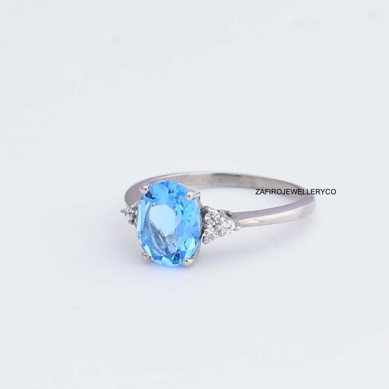 Swiss Blue Topaz Ring, Engagement Ring, Natural Topaz Ring, 925 Sterling Silver Ring, December Birthstone, Wedding Ring, Anniversary Ring, image 4