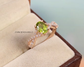 Peridot Ring, Natural Peridot, Unique Zircon Ring, Green Gemstone, Silver Jewelry Ring, August Birthstone, Handmade Ring, Anniversary Ring