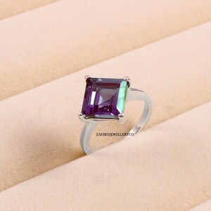 Handmade Alexandrite Solitaire Ring: 925 Sterling Silver, June Birthstone