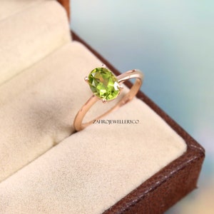 Handmade Oval Peridot Ring: Sterling Silver Solitaire, August Birthstone