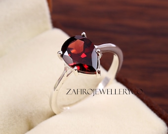 925 Sterling Silver Pear Cut Natural Garnet Gemstone AD Solitaire Handmade Ring