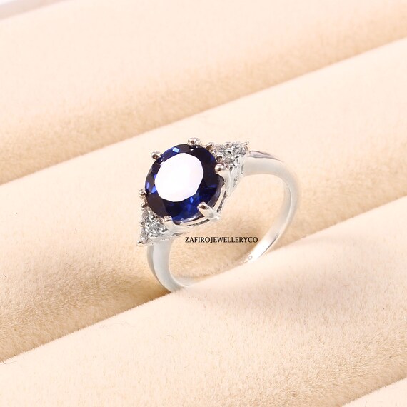 Blue Sapphire 925 Sterling Silver Round Cut Ring September | Etsy