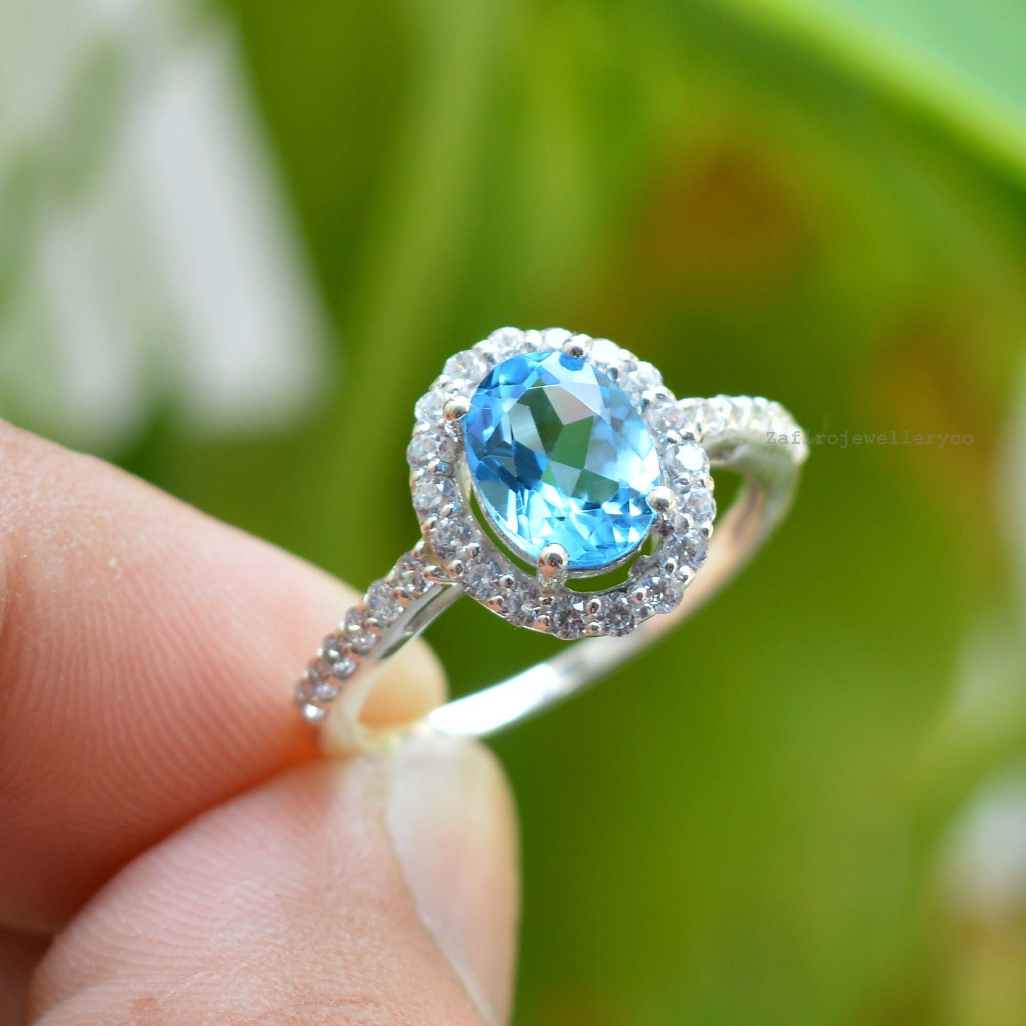 Blue Topaz Ring, 925 Sterling Silver, Wedding Ring