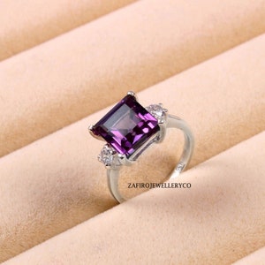 Square Alexandrite Ring: Sterling Silver June Birthstone, Zircon Accents