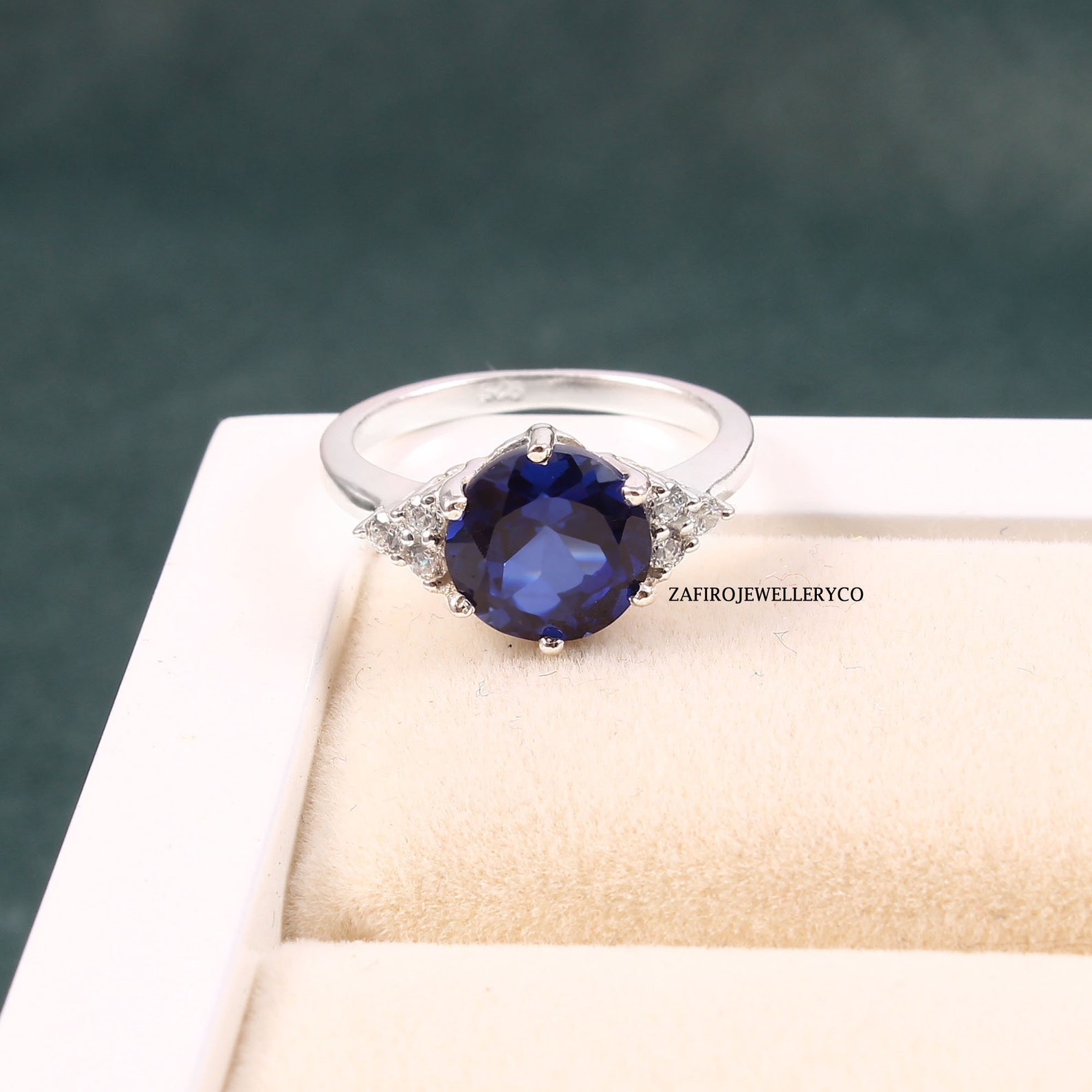Blue Sapphire 925 Sterling Silver Round Cut Ring September | Etsy
