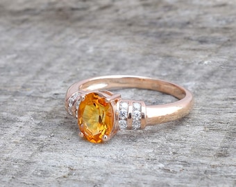 Bague citrine naturelle, argent sterling 925, pierre de naissance de novembre, bague canal, alliance, bague cadeau femme, bague d'anniversaire, bague de mariée