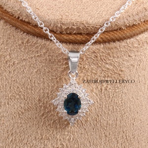 Handmade Gemstone, London Blue Topaz Pendant: Sterling Silver December Birthstone
