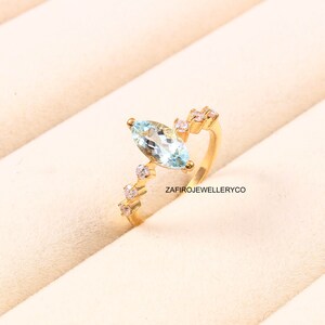 Handmade Gemstone, Marquise Aquamarine Ring: Sterling Silver Statement Ring