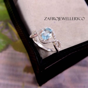 Handmade Gemstone, Aquamarine Ring: Sterling Silver, CZ Accents