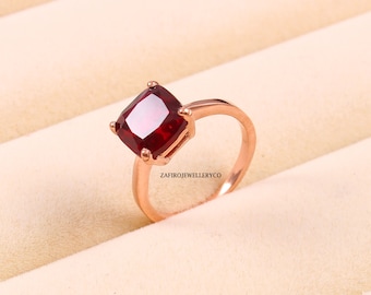 Anillo de rubí, anillo de talla cojín, anillo solitario, joyería de rubí rojo, anillo de compromiso, anillo art déco, anillo de cumpleaños, piedra de nacimiento de julio, anillo de promesa